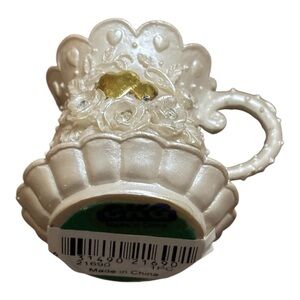 CKG Mini Teacup and Saucer 2.5" X 3"  Figurine Cream/Gold